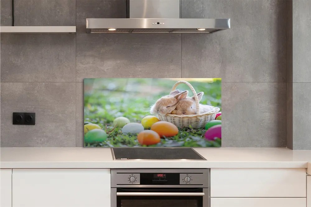 Szkło do Kuchni na Ścianę Wielkanocne Zające i Jajka