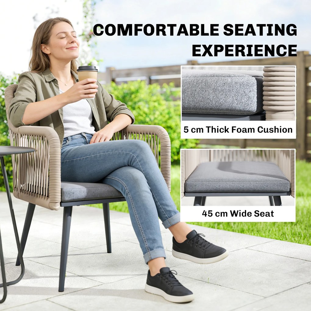 Outsunny Zestaw 2 krzeseł ogrodowych wodoodporny krzesła z podłokietnikami poduszkami rama metalowa nośność do 120 kg Jasnoszary | Aosom PL