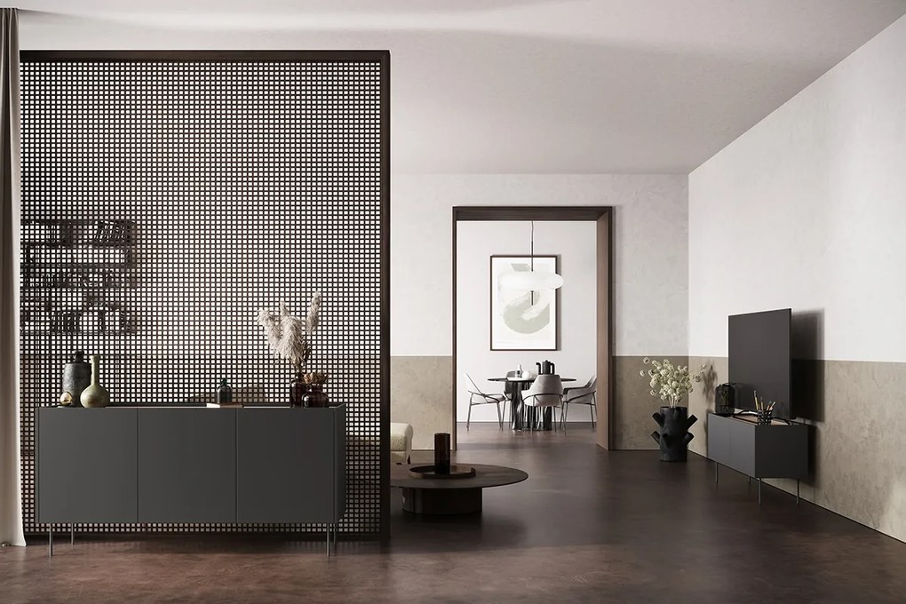 Komoda Desin 170 cm trzydrzwiowa - czarny mat / dąb nagano