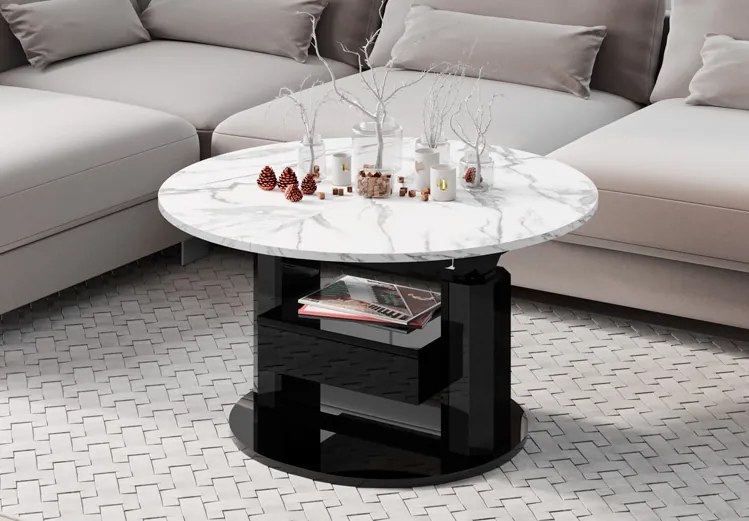 Regulowany ławostół z szufladą Primo Max imitacja marmuru połysk