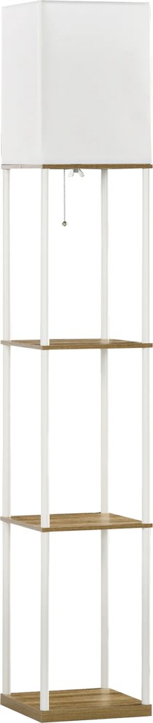 HOMCOM Lampa stojąca, kinkiet z półkami, rama metalowa, abażur z tkaniny, 26x26x159cm, Biały/Brązowy