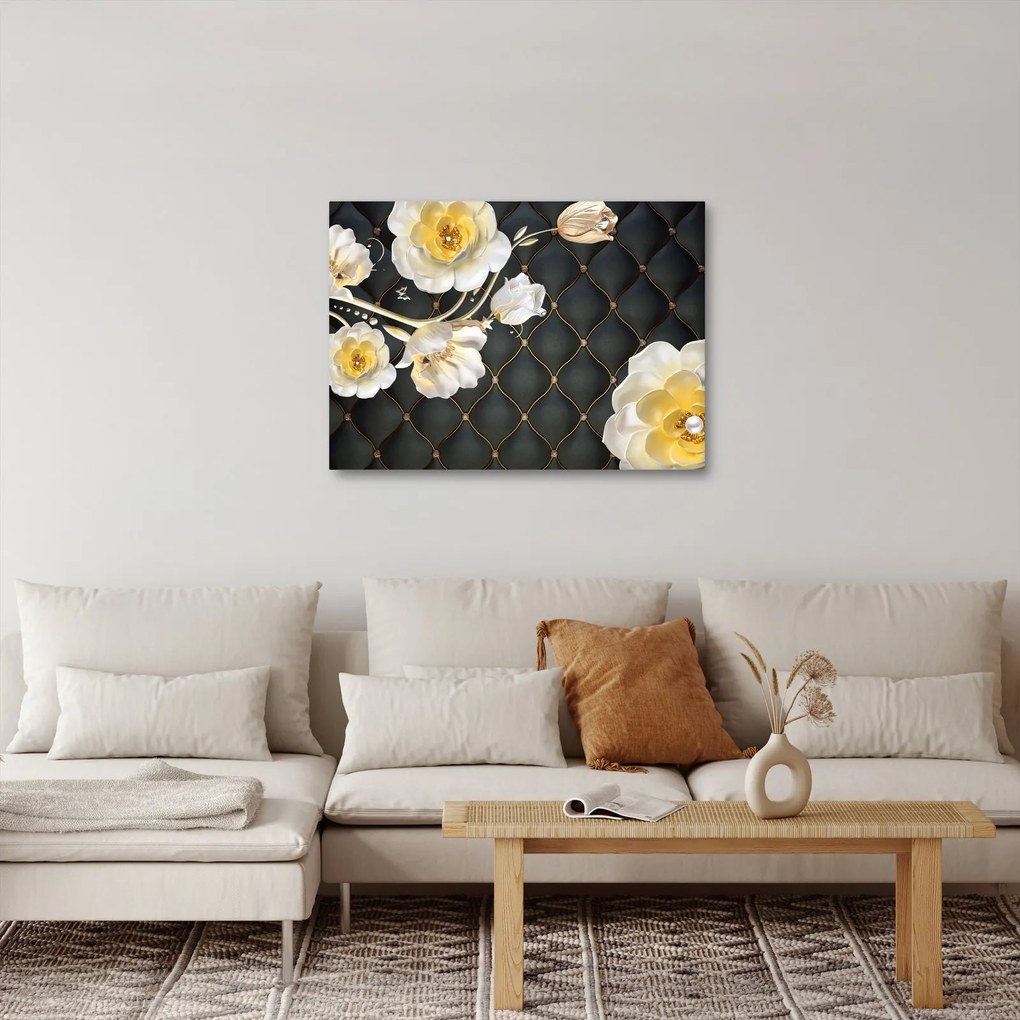 Obraz białych kwiatów róży (70x50 cm)