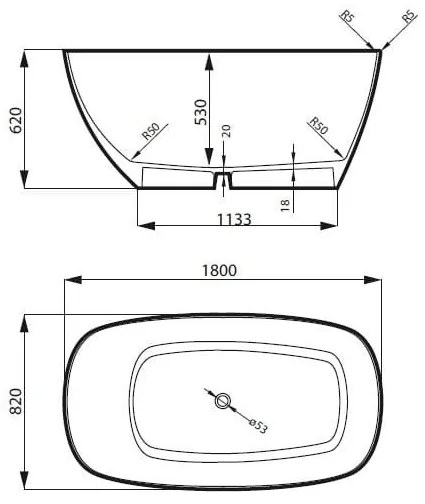Wanna wolnostojąca z konglomeratu owalna biała błyszcząca 180 x 82 cm MOLIS GLOW cienki rant