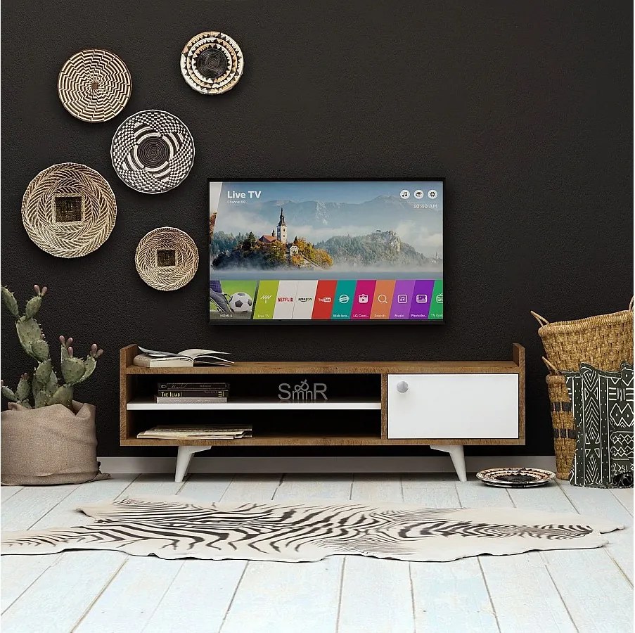Stolik pod TV – 120 cm x 47 cm x 35 cm – Dąb i biel – Płyta wiórowa