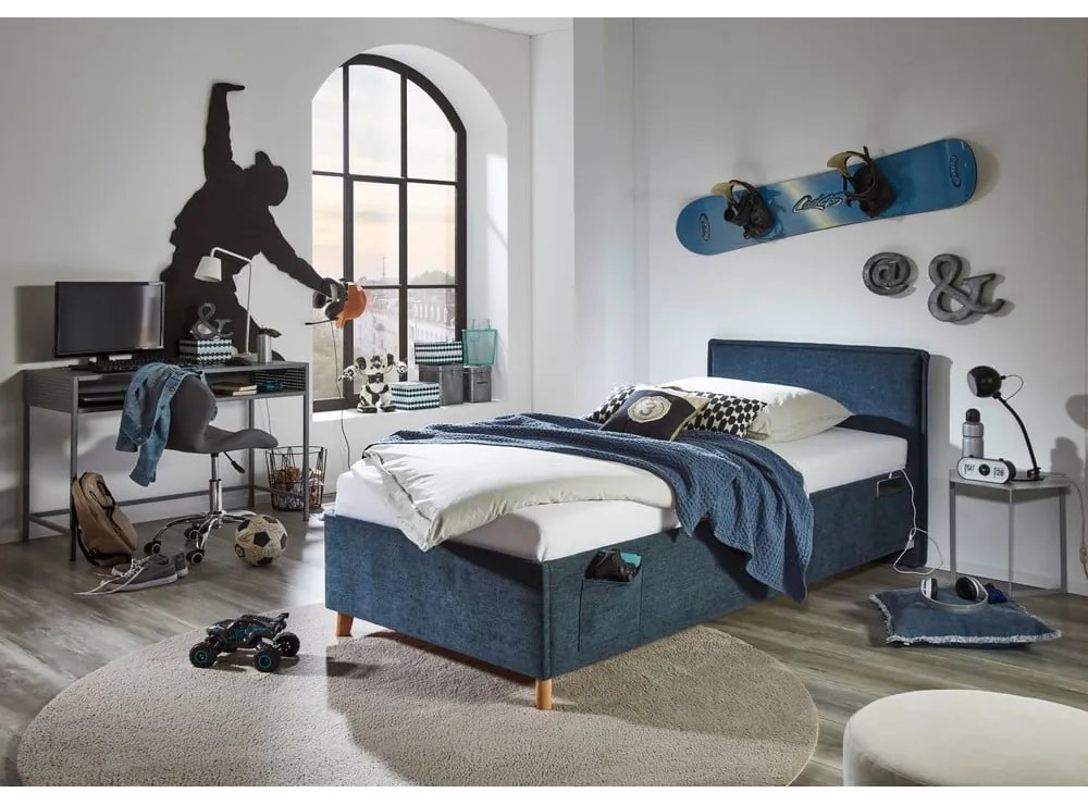 Ciemnoniebieskie tapicerowane łóżko dziecięce bez stelaża 120x200 cm Fun – Meise Möbel