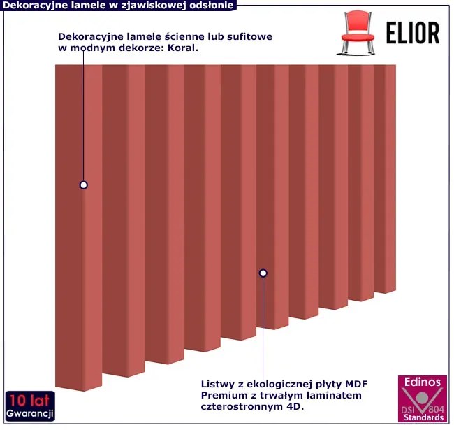 Koralowe ozdobne lamele ścienne 15 szt. G9-P11