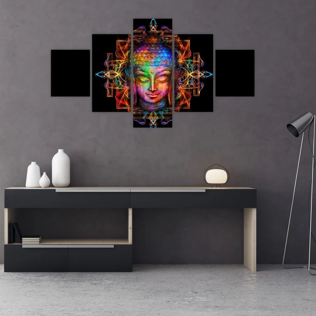 Obraz - Popiersie Buddy w neonowych kolorach (125x70 cm)