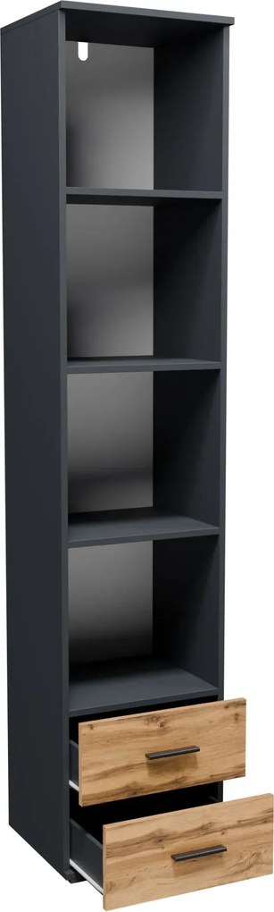 Wysoki regał słupek z 2 szufladami grafit + dąb wotan C3-C92