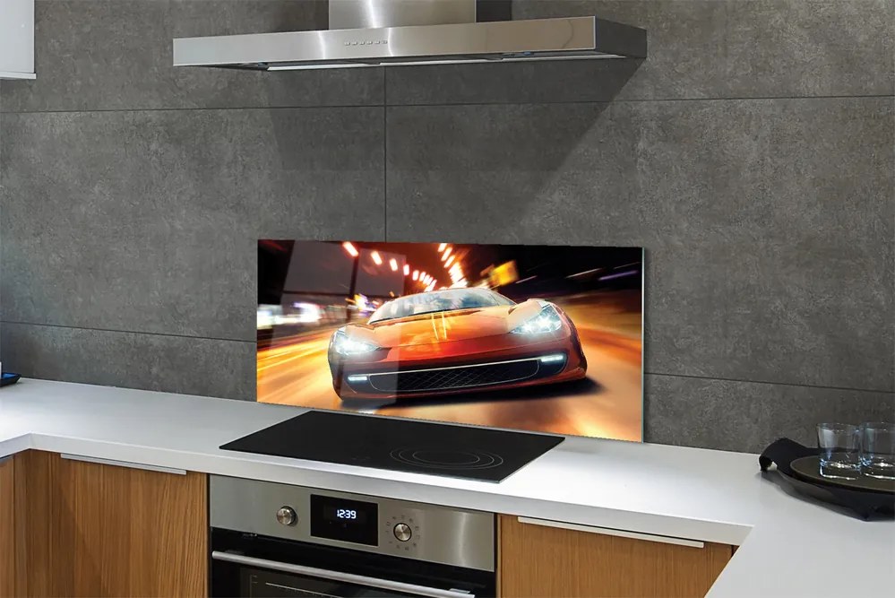 Panel szklany do Kuchni Sportowe Auto w Nocnym Mieście