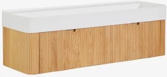 Zestaw Wiszących Mebli Łazienkowych 130x45 Cm Z Drewna Zintegrowany Z Umywalką Saioa Naturalna - Sklum