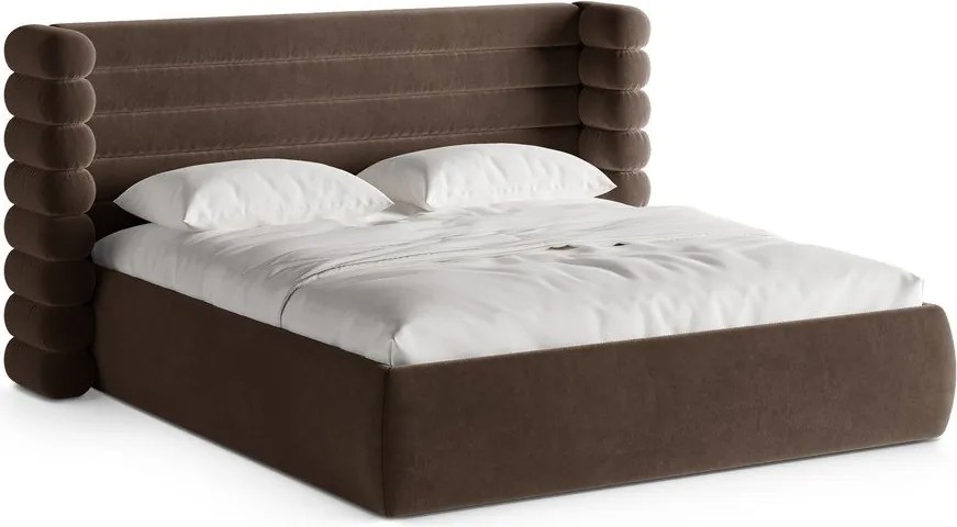 Brązowe tapicerowane łóżko dwuosobowe ze schowkiem ze stelażem 160x200 cm Mount – Micadoni