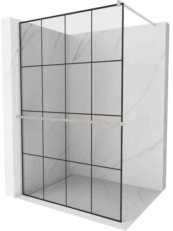 Mexen Kioto+ ścianka prysznicowa z półką Walk-in 140 x 200 cm, czarny wzór, nikiel szczotkowany - 800-140-121-97-77