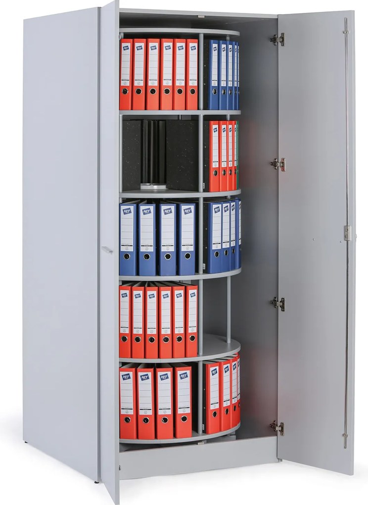 Szafa z obrotowym regałem na segregatory, 5 poziomów, zamykana na klucz, szary