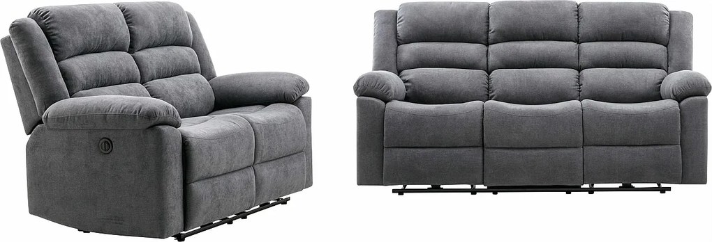 Kanapa 3 osobowa i 2 osobowa z funkcją relax elektryczna z szarą tapicerką - BUROLO