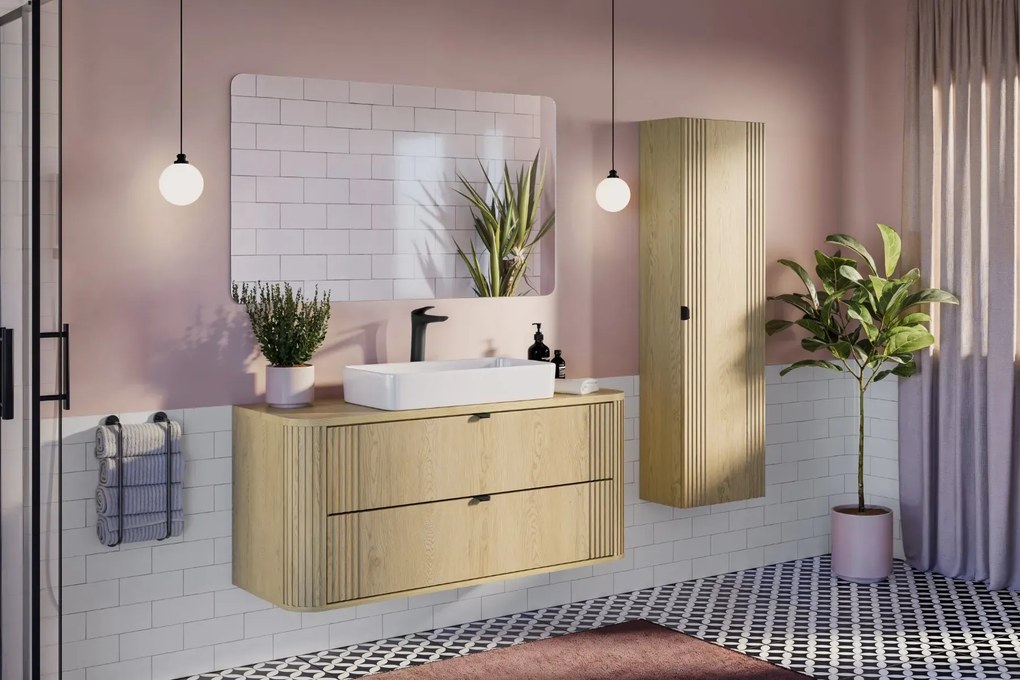 Szafka pod umywalkę nablatową OVALIA CREMONA 2S 120cm dąb cremona z blatem COMAD