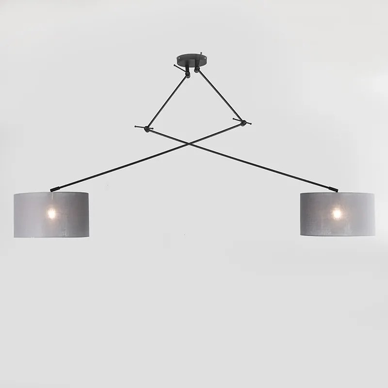 Lampa wisząca czarna z kloszem 35 cm szary regulowany 2-światła - Blitz Nowoczesny Oswietlenie wewnetrzne