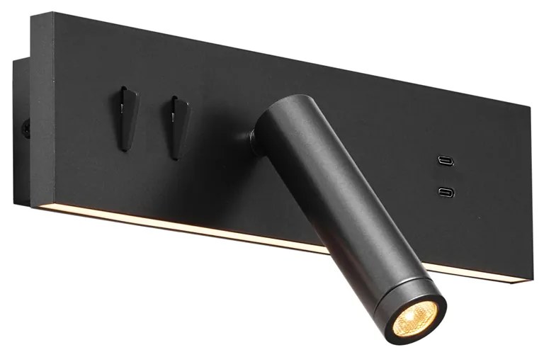 Czarna regulowana lampa ścienna z USB-C, w zestawie LED - Modric Nowoczesny Oswietlenie wewnetrzne