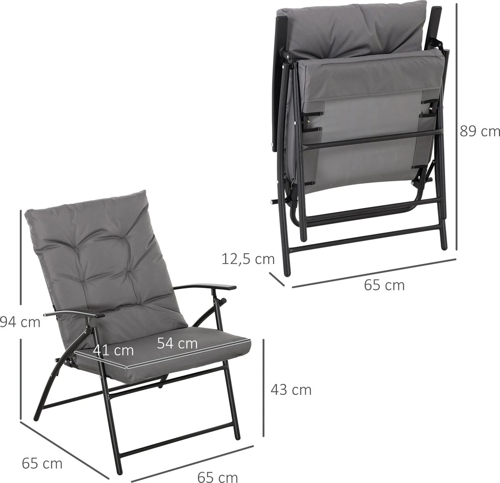 Outsunny Składane krzesło kempingowe, z poduszką siedziskową i oparciem, regulowane, Szary