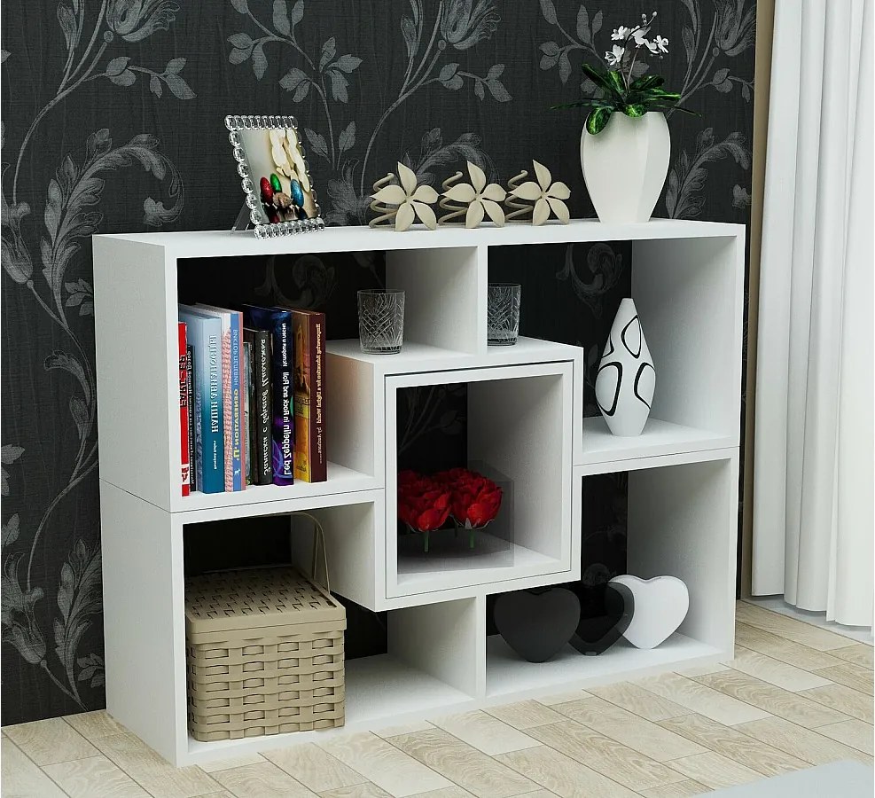 Nowoczesny regał na książki – szerokość 105 cm – kolor biały – płyta wiórowa pokryta melaminą