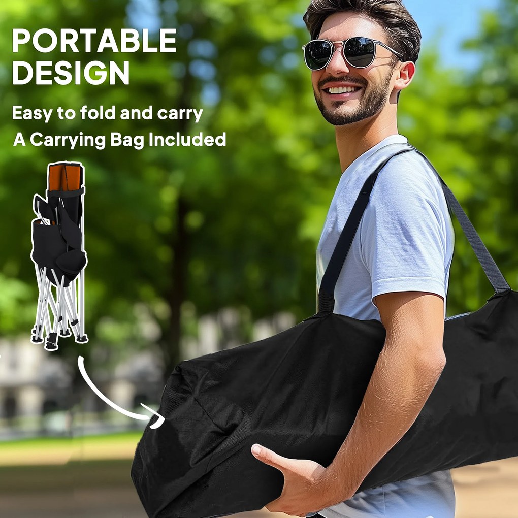 Outsunny Zestaw 2 szt. składanych krzeseł campingowych, fotel wędkarski z odpinanym podnóżkiem, uchwytem na napój, nośność 120 kg, Pomarańczowy | Aosom PL