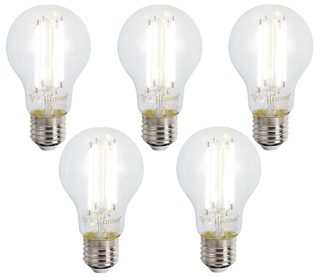 Zestaw 5 inteligentnych żarówek LED E27 ściemnialnych A60 przezroczystych 7W 806 lm 2700-6500K