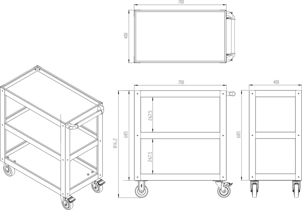 Metalowy wózek narzędziowy do warsztatu Hugo 70x40x81,6 cm czerwony