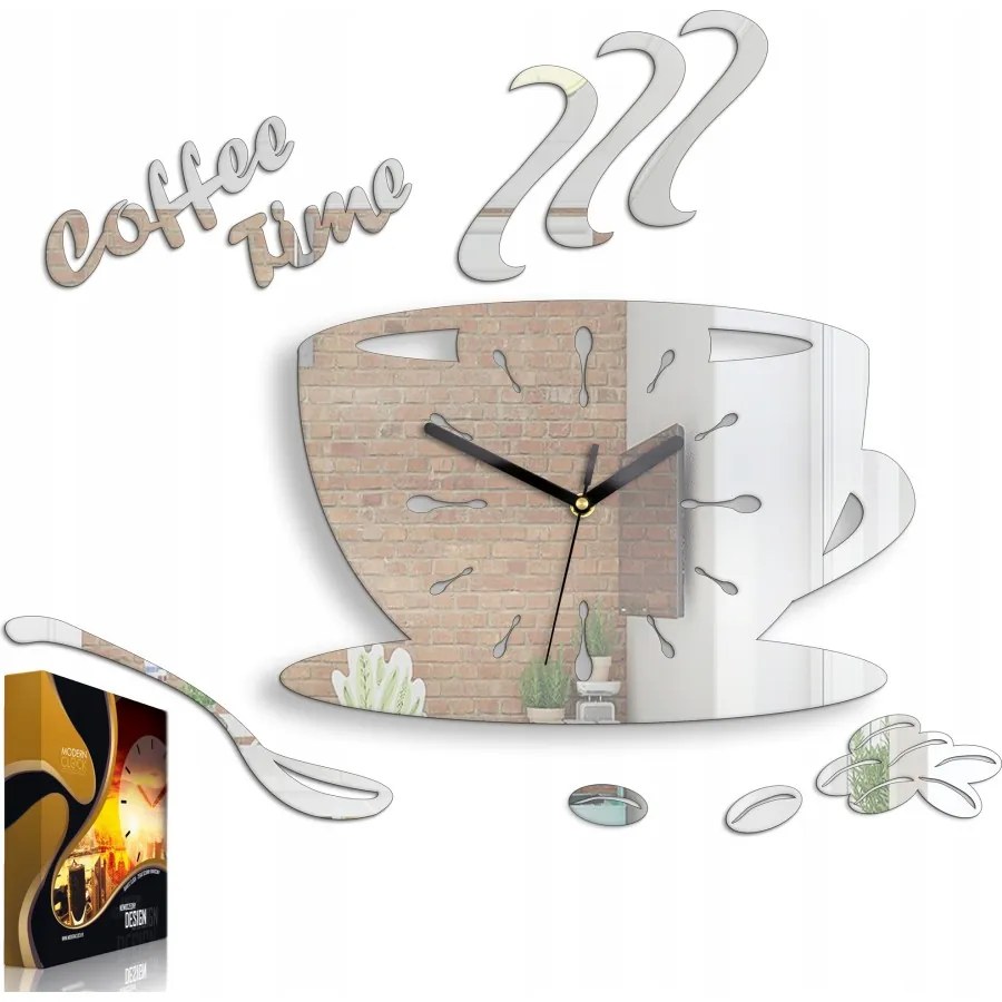Zegar ścienny w kształcie filiżanki akrylowy coffe time mirror okrągły