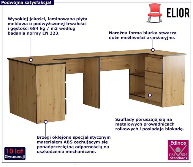 Narożne biurko dwuosobowe dąb craft - Chain