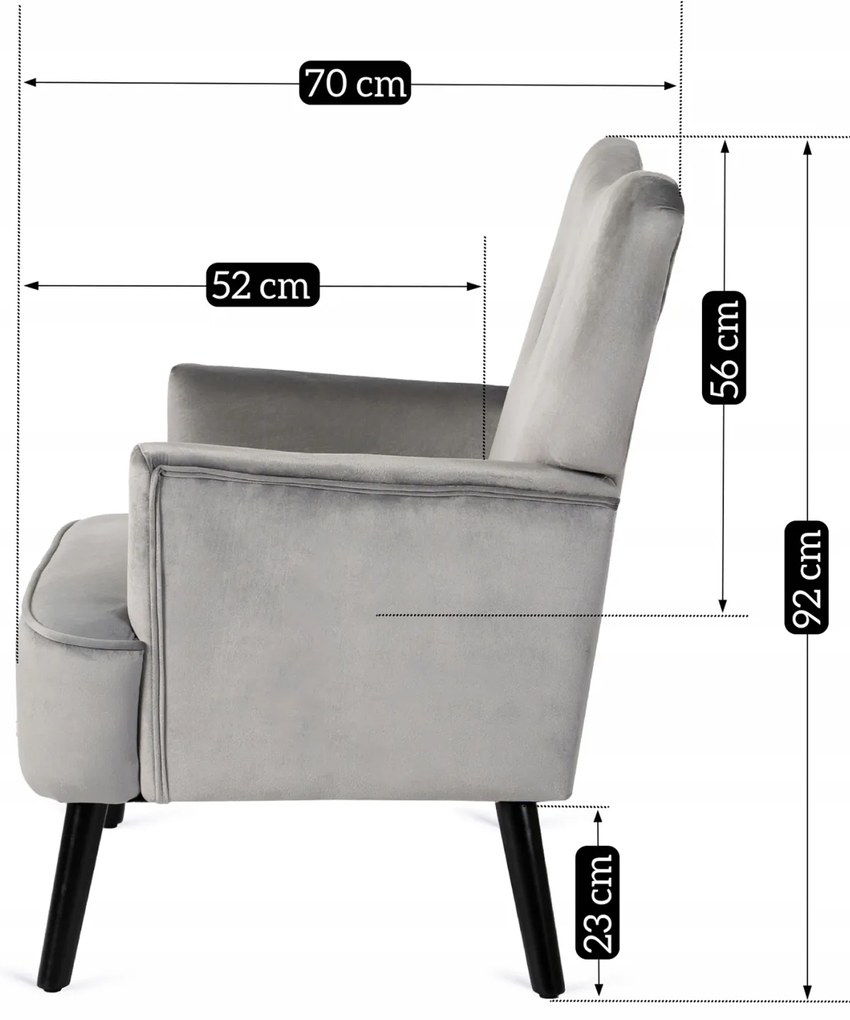 Fotel Uszak Wypoczynkowy BUNNY Szary Welurowy Nowoczesny Loft
