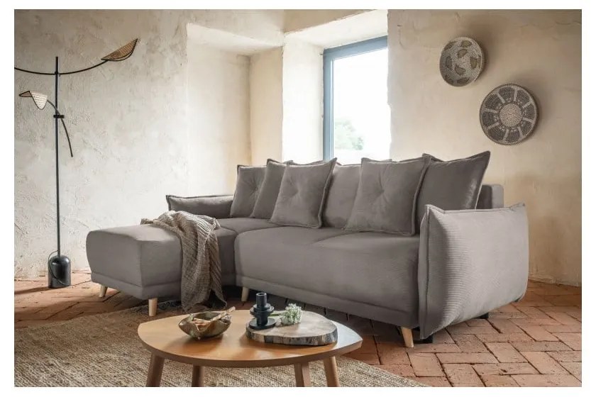 Jasnobrązowy sztruksowy rozkładany narożnik (strona zmienna) Lazy Lukka – Miuform