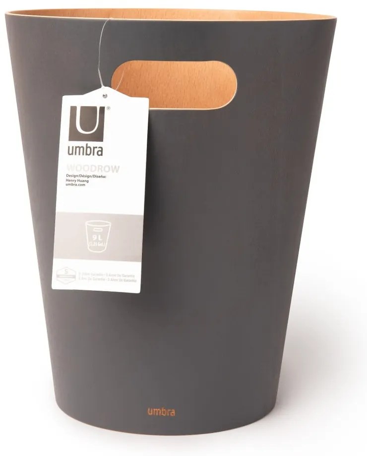 Ciemnoszary drewniany kosz na śmieci 7,5 l Woodrow – Umbra