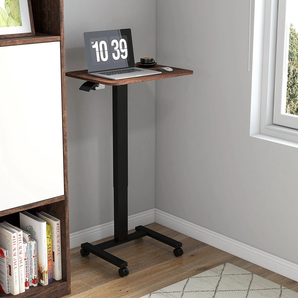 Vinsetto Pulpit Stojący, Biurko na Stojaka, Regulowane Wysokościowo, 4 Kółka, 65 cm x 48 cm x 108 cm, Brąz + Czarny