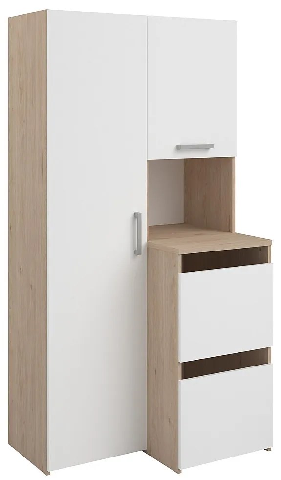 Szafka łazienkowa z szafkami, półkami i słupkiem - Naturalny jasny i biały - szer. 92 x wys. 184 cm - ERKANO