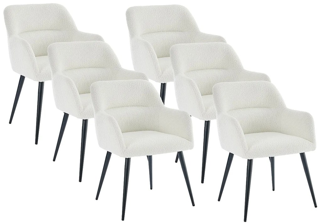 Zestaw 6 krzeseł z podłokietnikami z bukli i czarnego metalu - Biały - HEKA