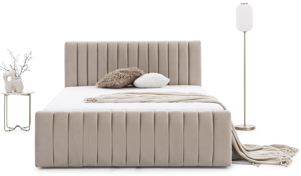 Łóżko sypialniane Nicole 140x200 z pojemnikiem - beżowy welur Velluto 2