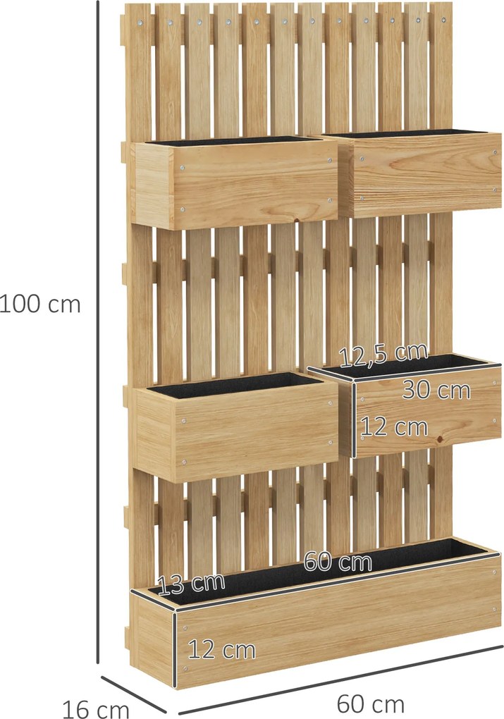 Outsunny Podwyższone grządki drewniane, regulowane z kratą, 60x16x100cm, kolor naturalny