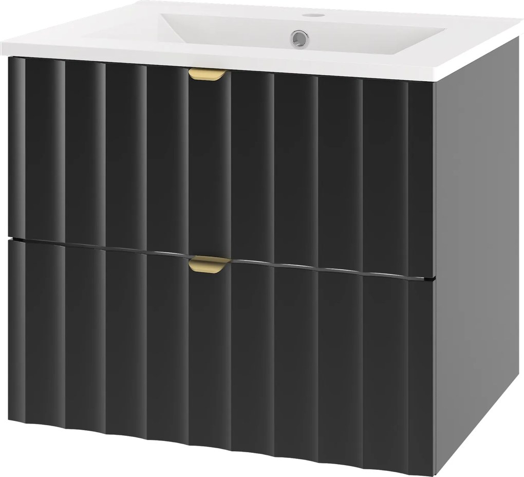 Szafka łazienkowa z umywalką wpuszczaną Arcos 06, czarny mat, 60 cm - zestaw 3