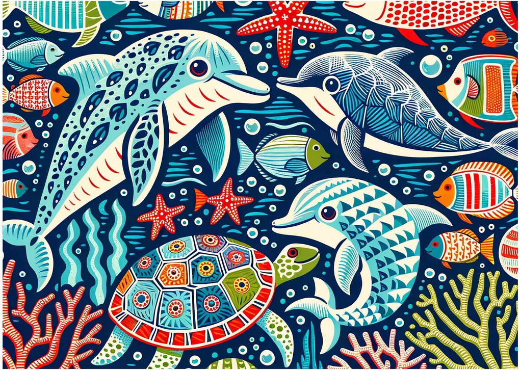Obraz – Rysowane zwierzęta wodne (70x50 cm)