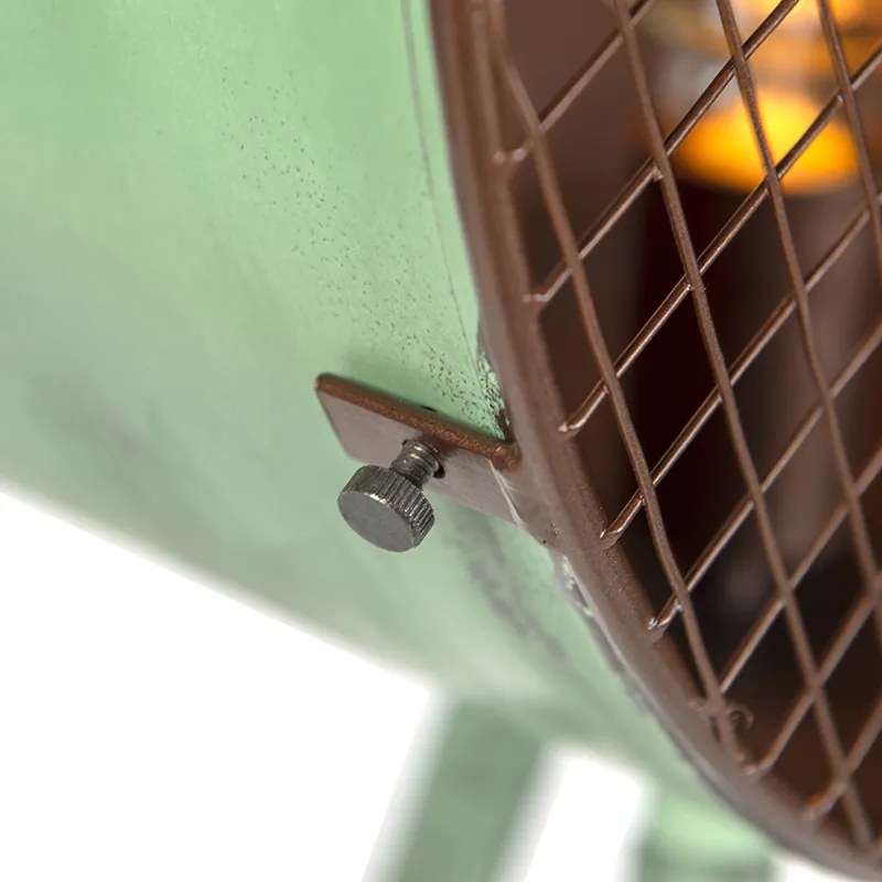 Vintage lampa podłogowa na bambusowym statywie zielony z miedzią - Beczka Retro Oswietlenie wewnetrzne