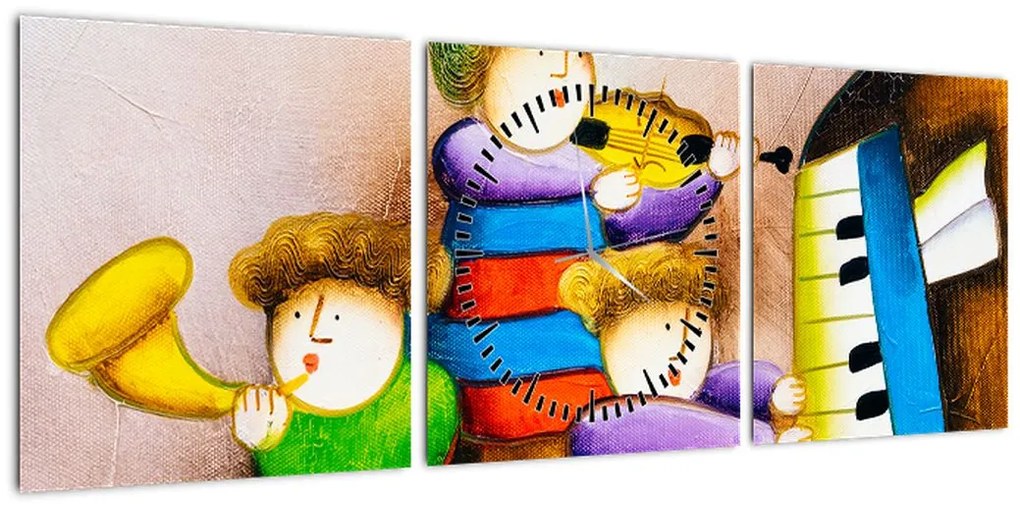 Obraz - Muzycy, malarstwo (z zegarem) (90x30 cm)