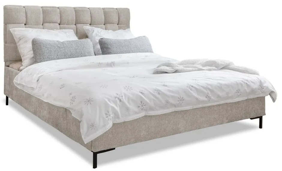 Beżowe tapicerowane łóżko dwuosobowe ze stelażem 180x200 cm Eve – Miuform