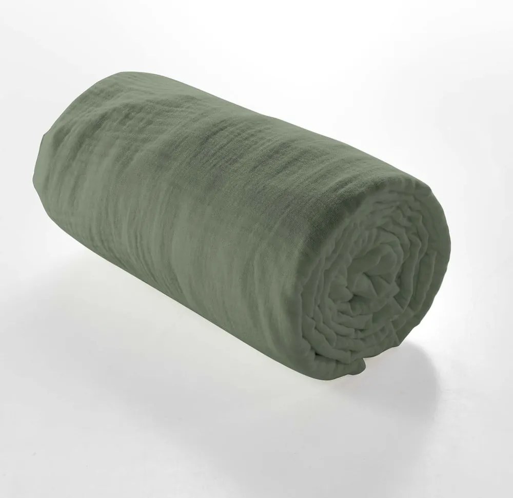 Prześcieradło muślinowe z gumką w kolorze khaki 140x190 cm Angelia – douceur d'intérieur
