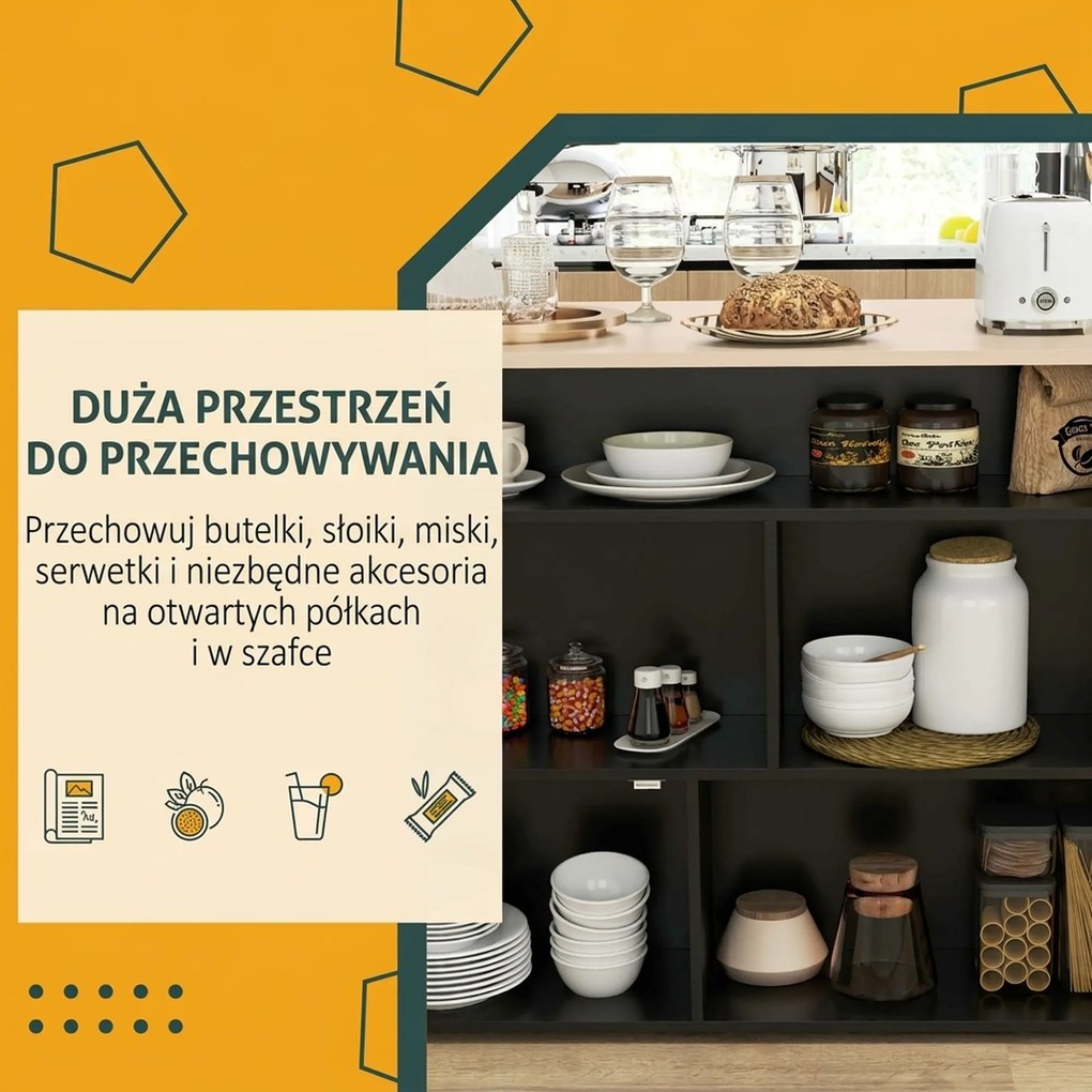HOMCOM 3-cz. Zestaw Barowy, Bartisch ze Składanym Blatem, 2 Stołki Barowe, 6 Schowków, Czarny+Dąb, 116 x 70 x 89,5 cm