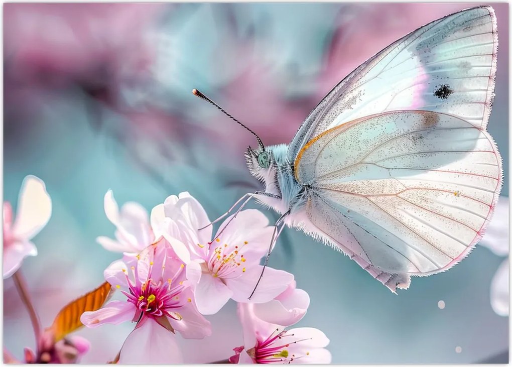 Obraz - Motyl na drzewie wiśni (70x50 cm)