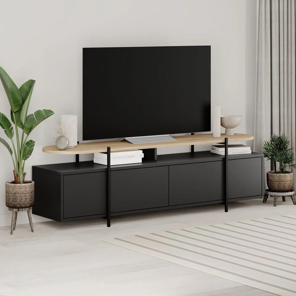 Czarna szafka pod TV w dekorze dębu 160x48 cm Hinoa – Marckeric