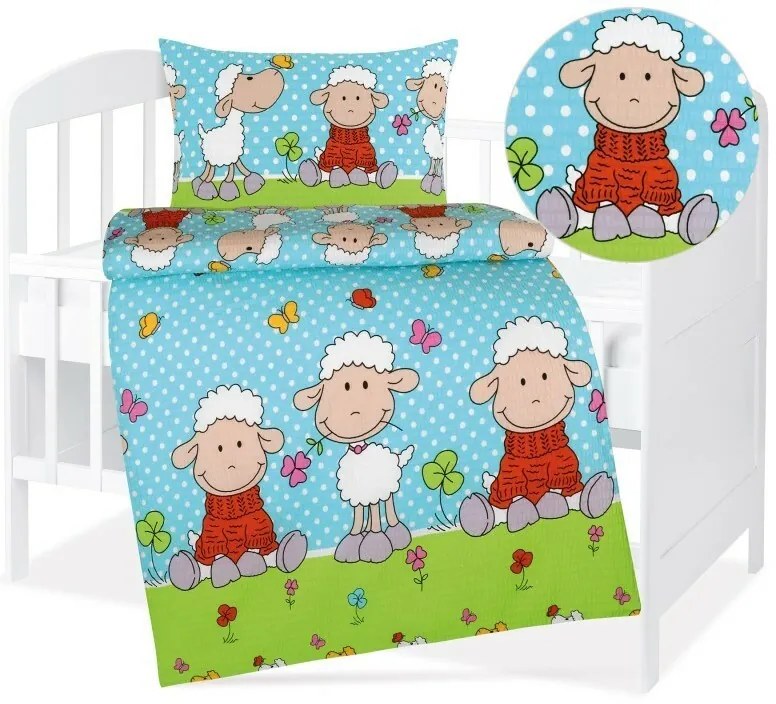 Bellatex Baby pościel z krepy Agata Sheepniebieska, 90 x 135 cm, 45 x 60 cm