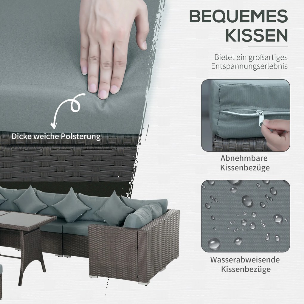 Outsunny Komplet wypoczynkowy z technorattanu, 10-częściowy Komplet stolik z krzesłami, zestaw ogrodowy, zestaw wypoczynkowy, zestaw mebli ogrodowych