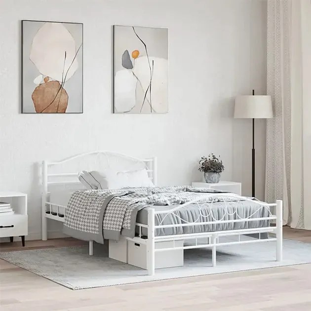 Białe Metalowe Łóżko 120X200 Cm Hubio Dąb K2-N93