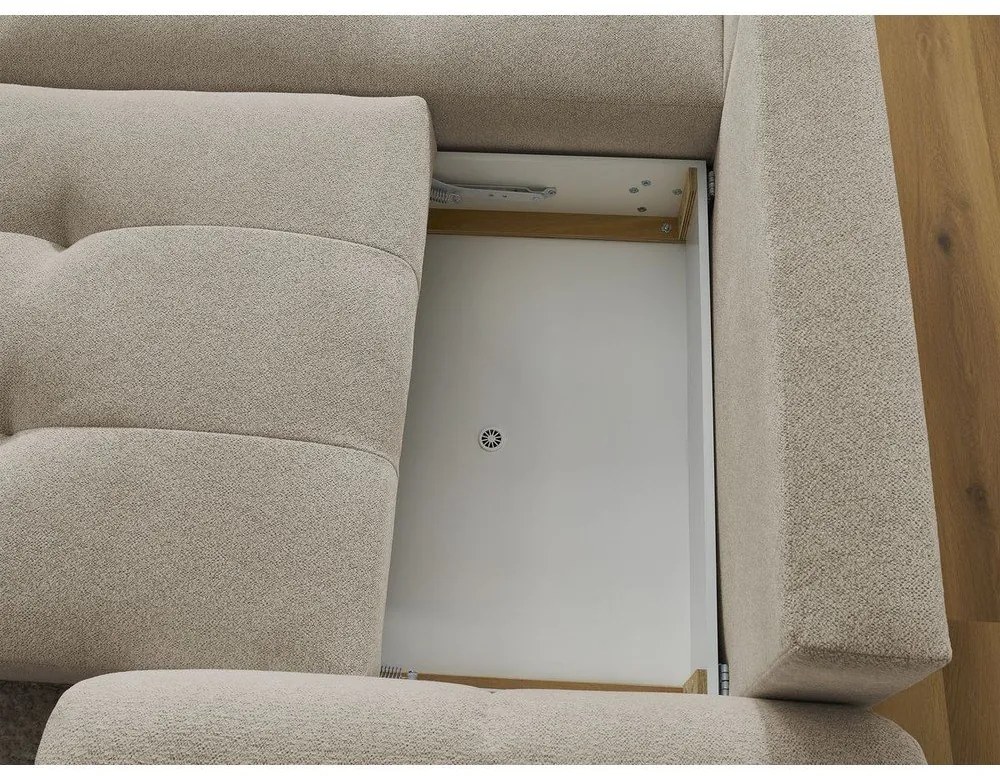 Beżowy rozkładany/ze schowkiem narożnik z tkaniny szenilowej (lewostronny/z szezlongiem) Roxelane – Bobochic Paris