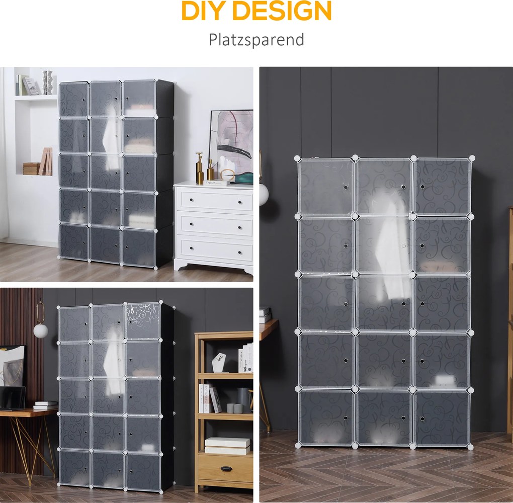 HOMCOM Szafa w Designie Kostek, 2 Duże i 9 Małych Kostek, Plastik, Metal, 111D x 47S x 183W cm, Czarno-Biały